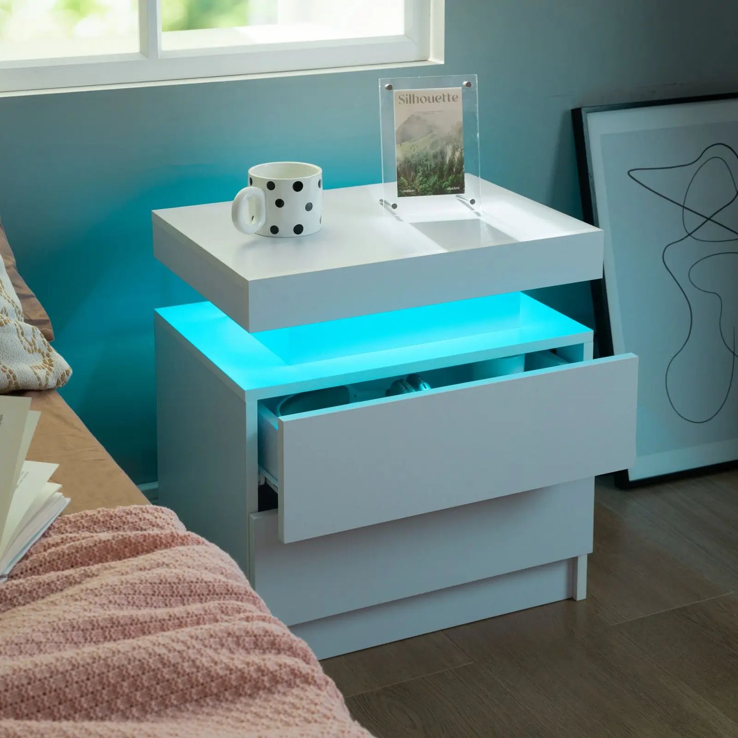 Cubehom LED Nightstand Set 2 Drawers Bedside Table