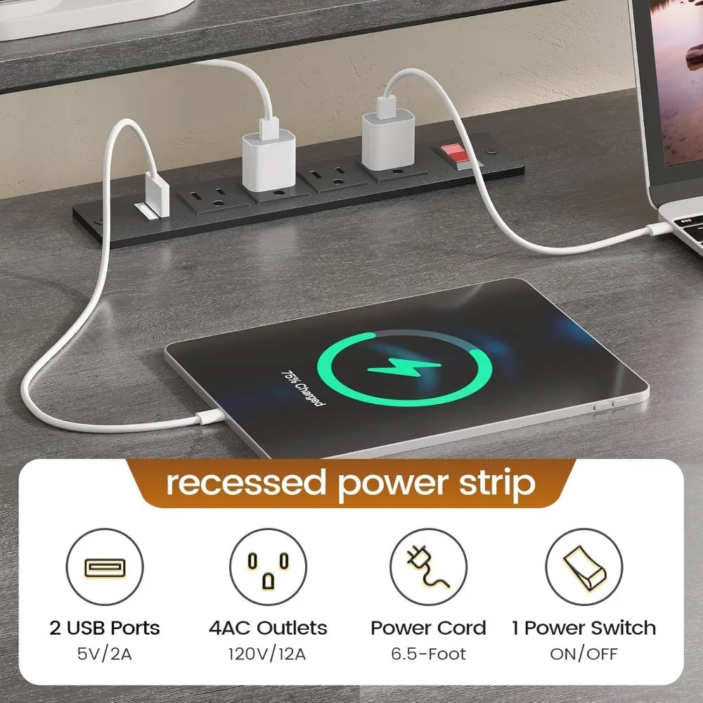 ZHUXIANG Office Desk With Wood File Drawer And Power Outlet