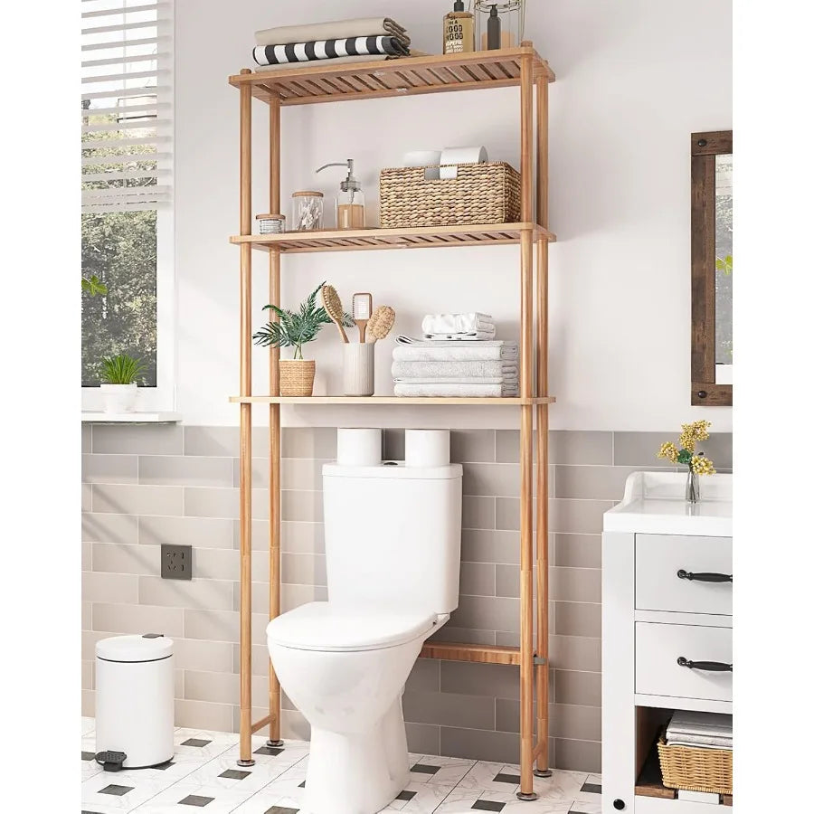 XIUWO Over Toilet Storage Bamboo 3-Tier Organizer Rack