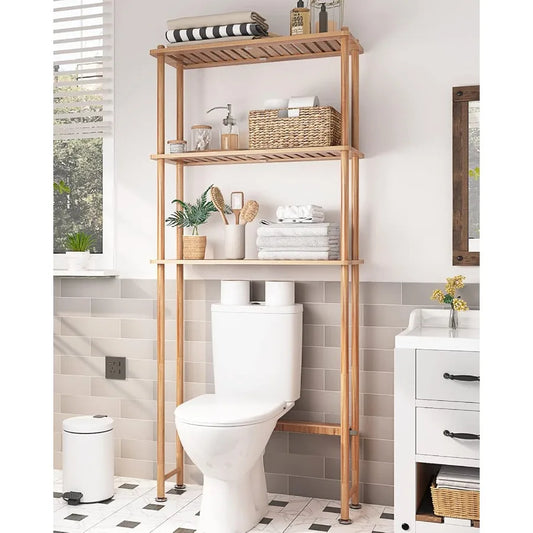 XIUWO Over Toilet Storage Bamboo 3-Tier Organizer Rack