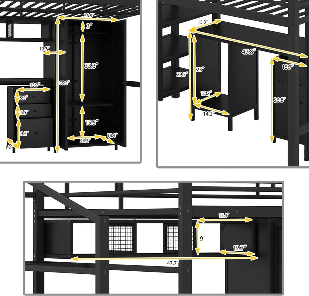 Loft Bed With Desk And Stairs Shelves Wardrobe Unit