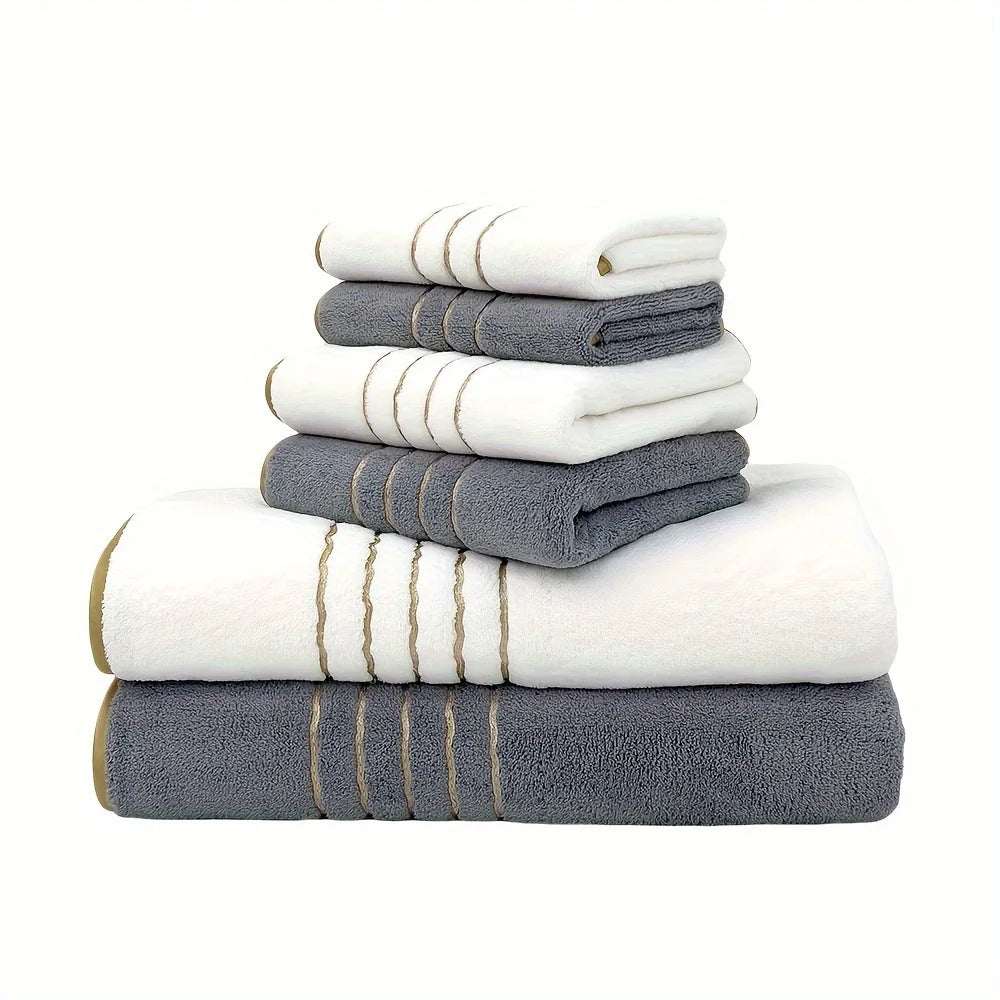 6 Piece Bath Towel Set Polyester Towels Soft Absorbent
