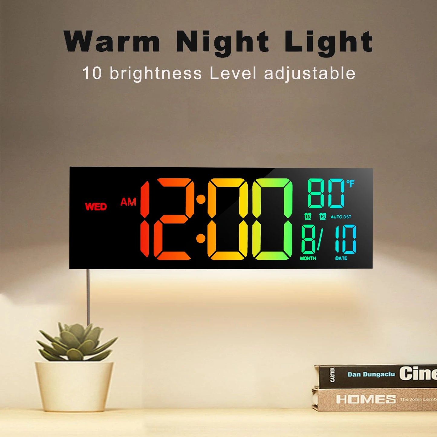 Digital Wall Clock With LED Display Remote Alarm Temperature