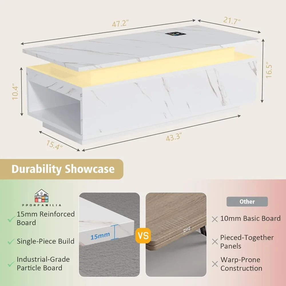 Smart LED Coffee Table With Wireless Charging And Storage