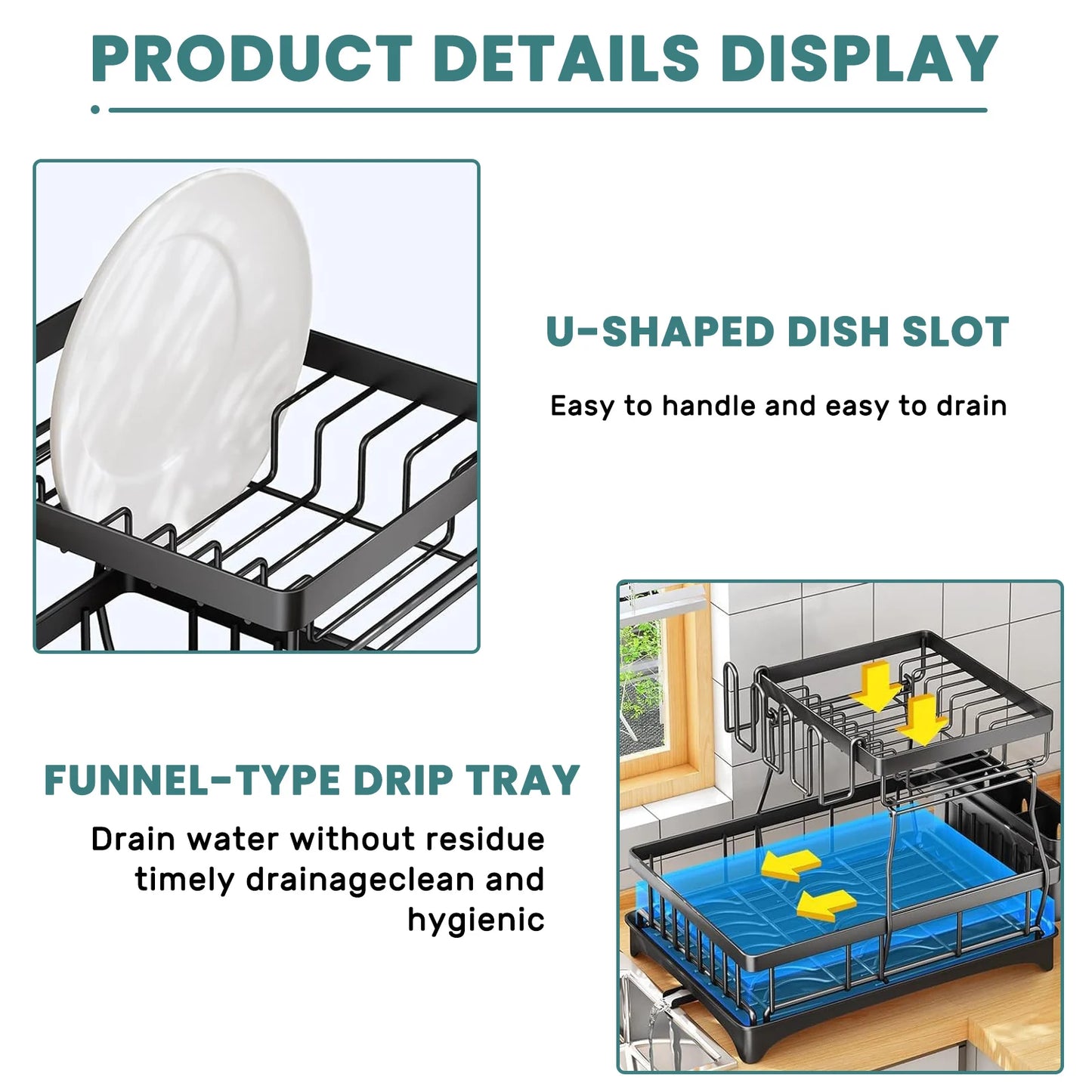 Two Tier Dish Drying Rack For Kitchen Countertops Removable Large Capacity