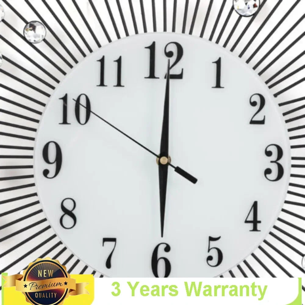 3D Sunburst Metal Wall Clock Modern Diamond Battery Operated
