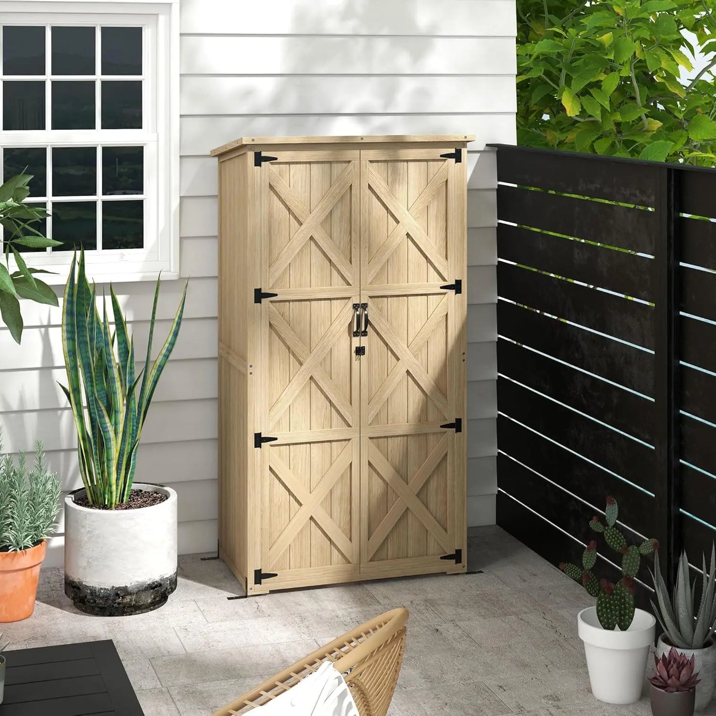 HUANZHUANG Wooden Garden Shed Outdoor Storage Cabinet With Waterproof Roof