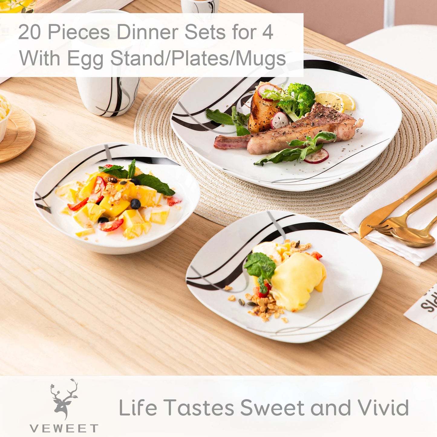 MALACASA Fiona Porcelain Dinnerware Set 7-9 People