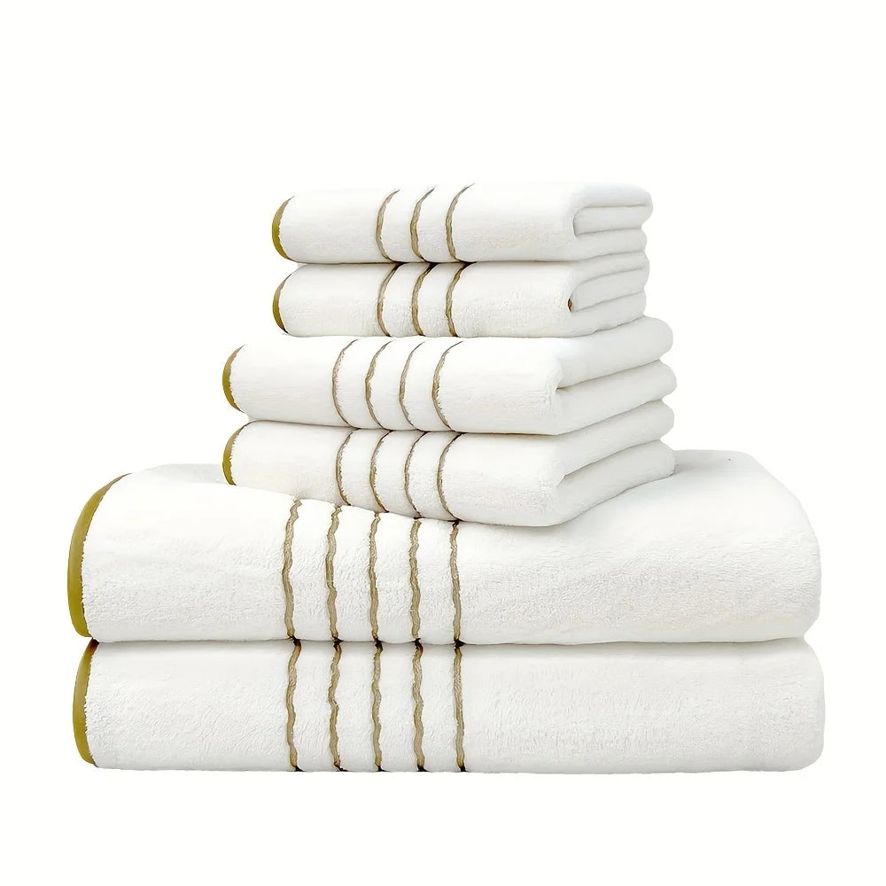 6 Piece Bath Towel Set Polyester Towels Soft Absorbent