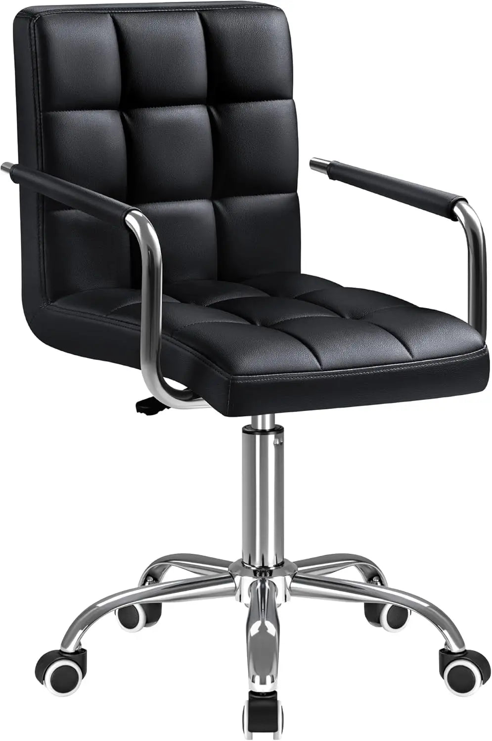 Mid-Back Office Task Chair Ribbed PU Leather Ergonomic