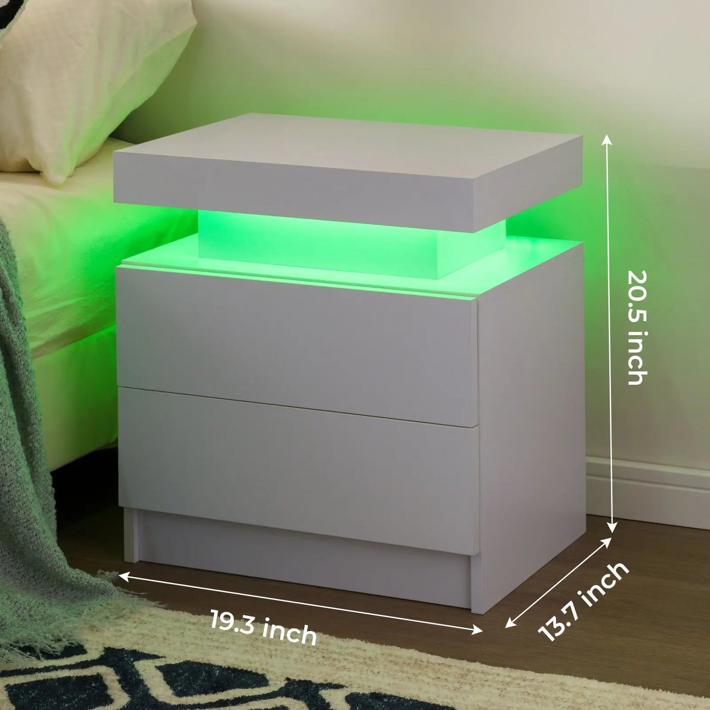 Cubehom LED Nightstand Set 2 Drawers Bedside Table