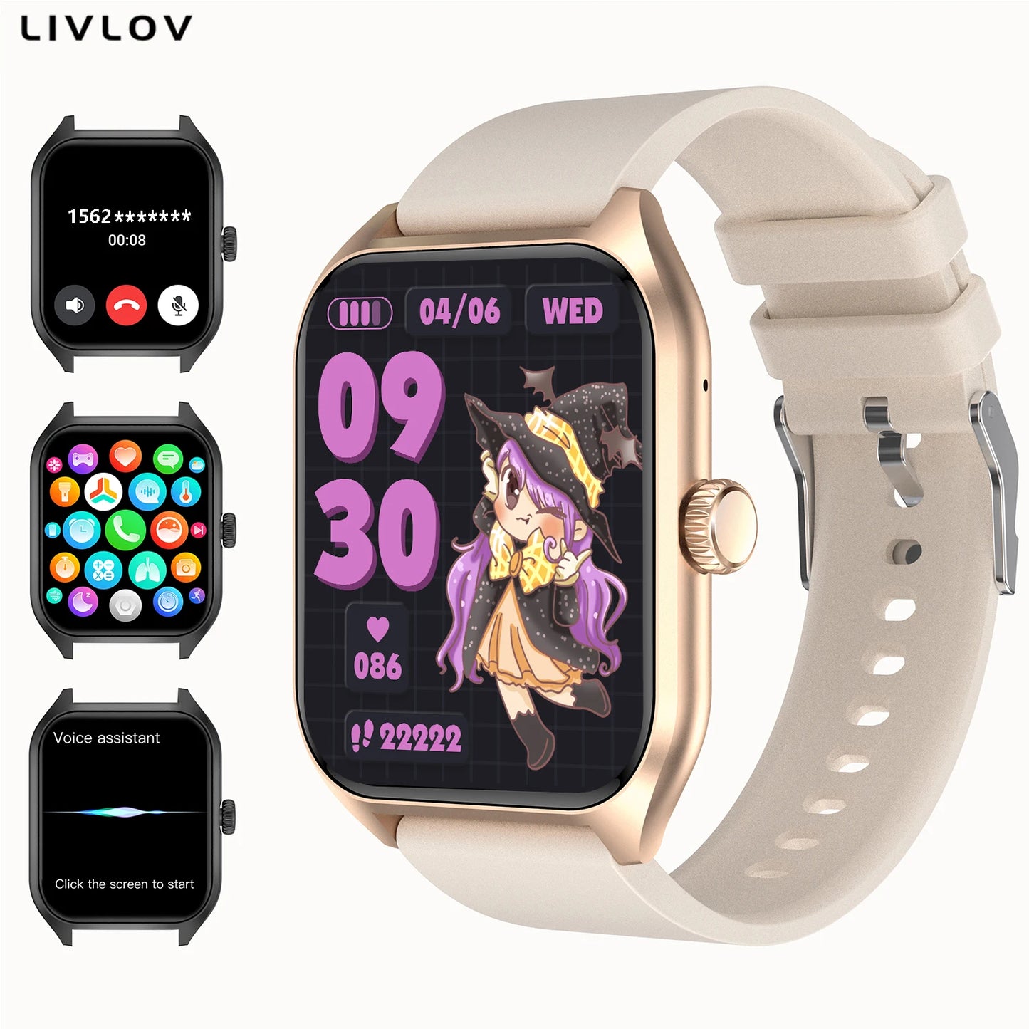 LIVLOVCP AI Voice Assistant Smart Watch HD Screen Heart Rate Monitor