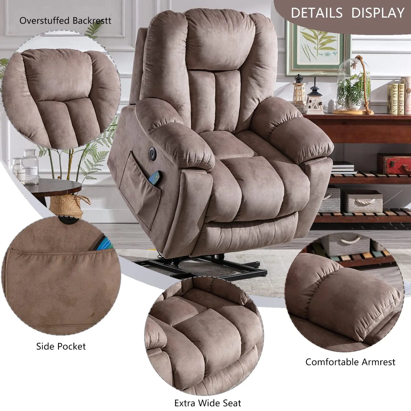 Power Lift Recliner Chair With Massage And Heat For Elderly
