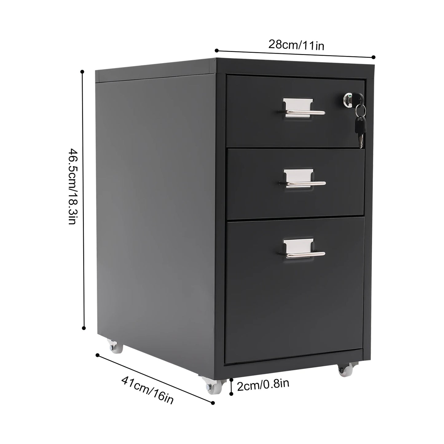 Bymaocar 3-Tier Vertical Cold-Rolled Steel Mobile File Cabinet With Lock