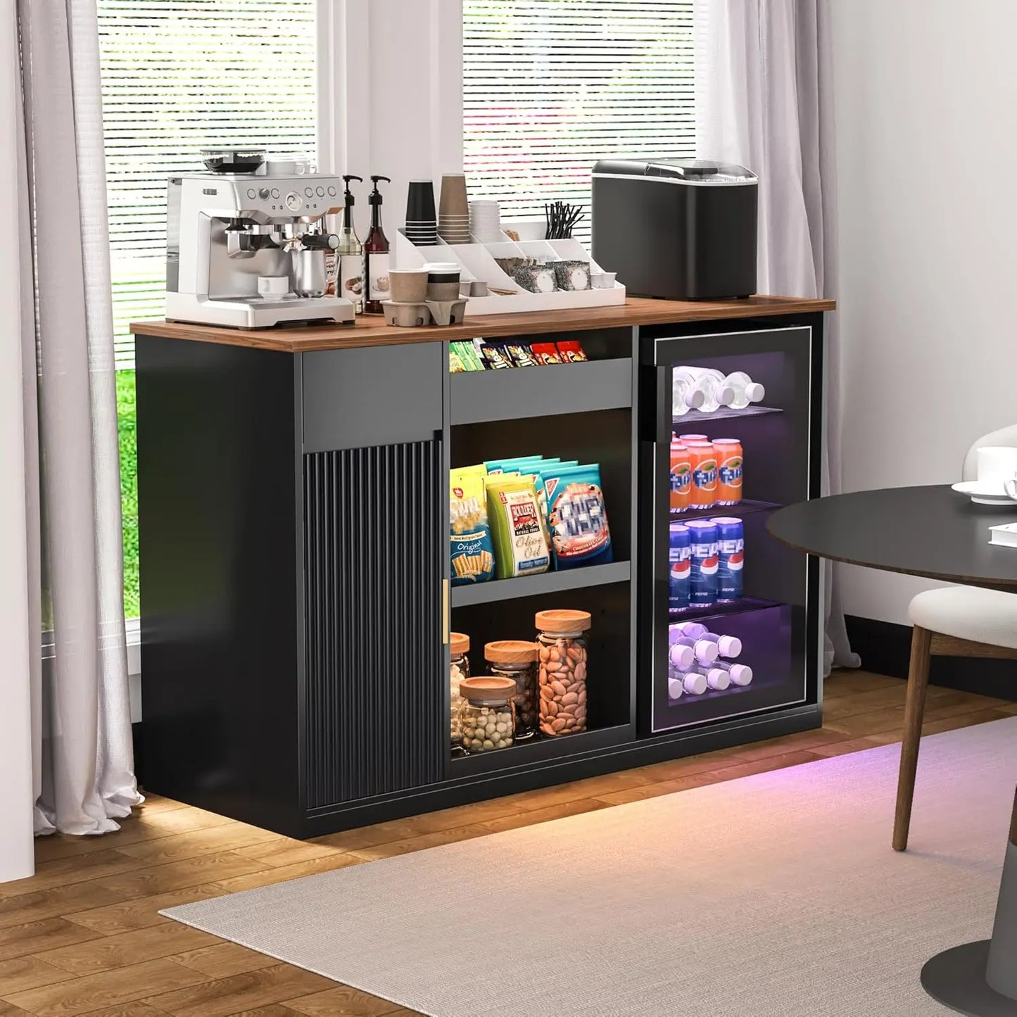 Snack Bar Cabinet With Fridge Space Coffee Station And Shelf