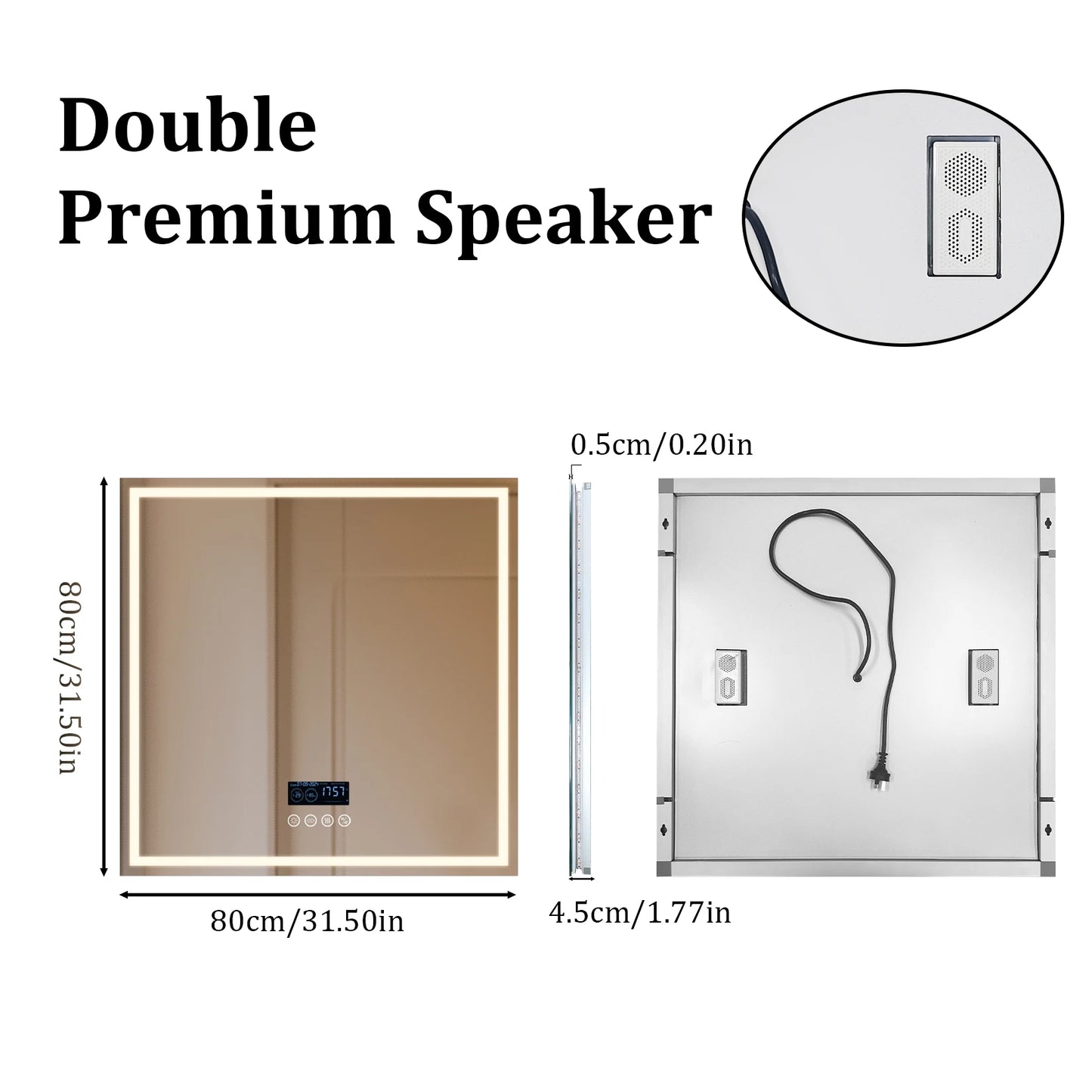 Bluetooth Music LED Bathroom Mirror With Anti Fog Touch Control 3 Color Modes