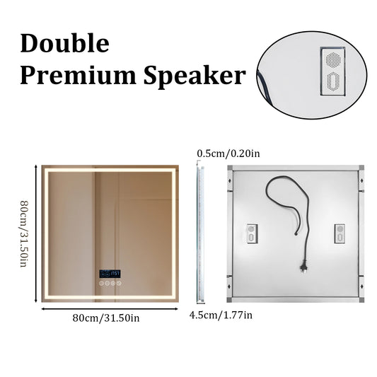 Bluetooth Music LED Bathroom Mirror With Anti Fog Touch Control 3 Color Modes