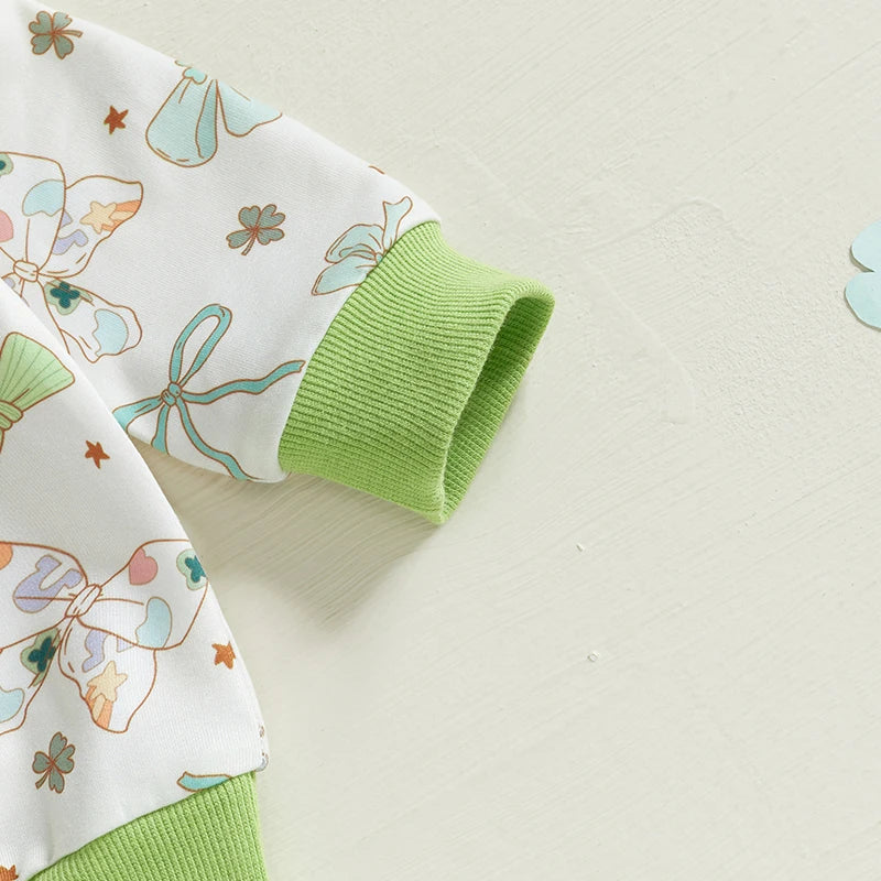 St Patrick's Day Baby Girl Outfit Set Shamrock Print 3Pcs