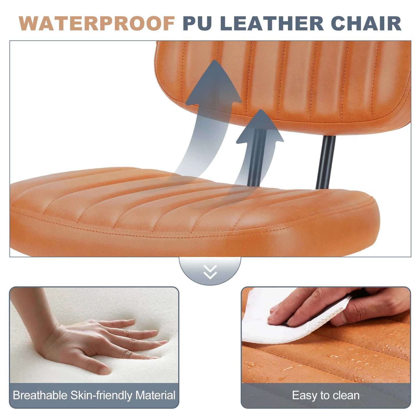 JHK Armless Office Chair With Lumbar Support PU Leather