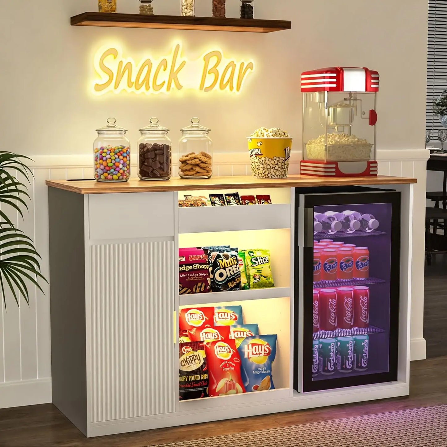 Snack Bar Cabinet With Fridge Space Coffee Station And Shelf