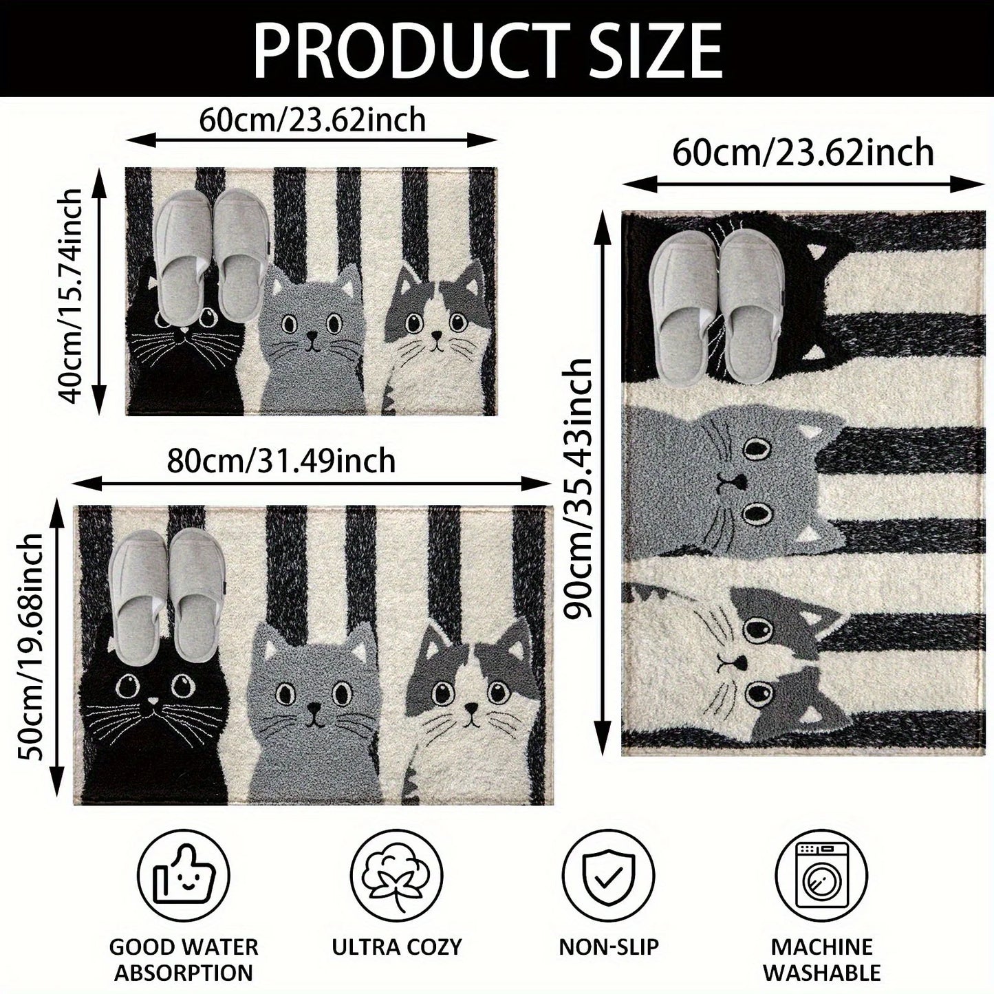 Striped Cartoon Cat Doormat Waterproof Living Room Floor Mat
