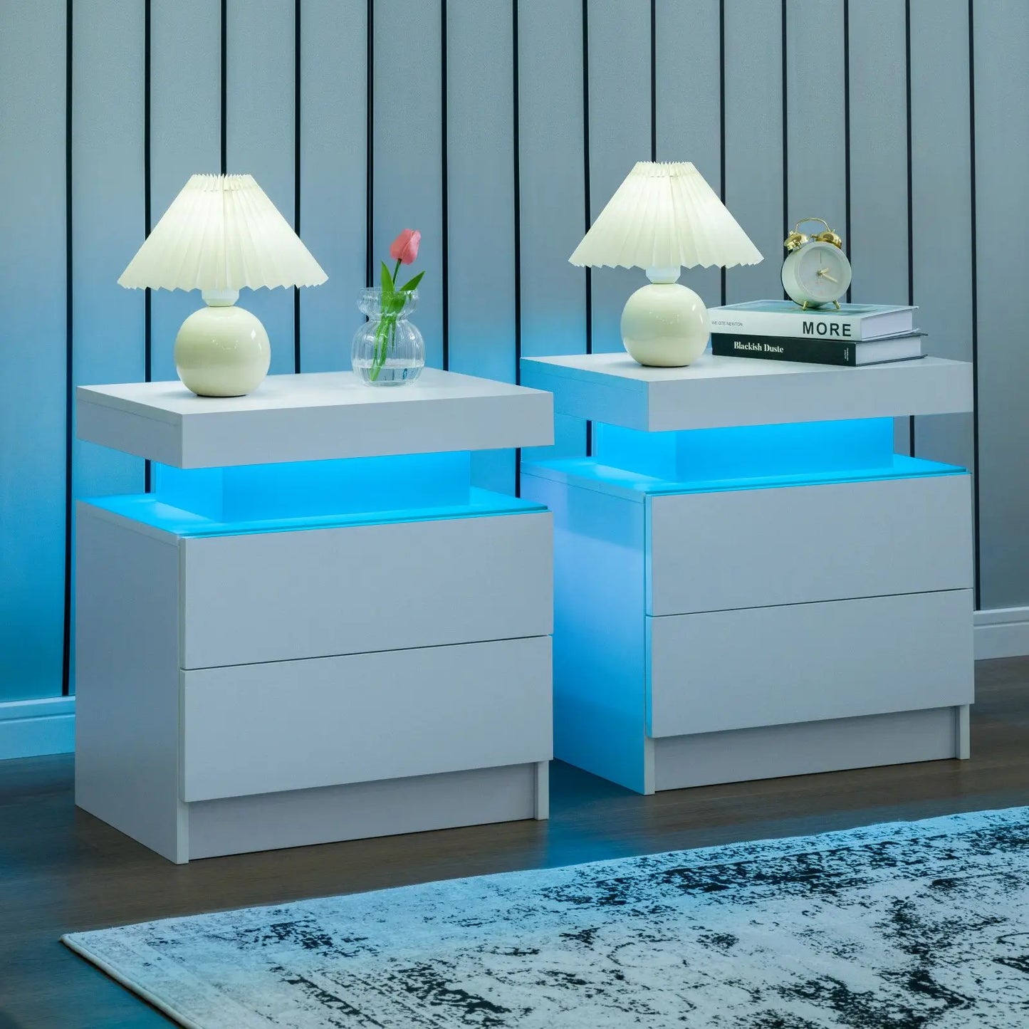 Cubehom LED Nightstand Set 2 Drawers Bedside Table