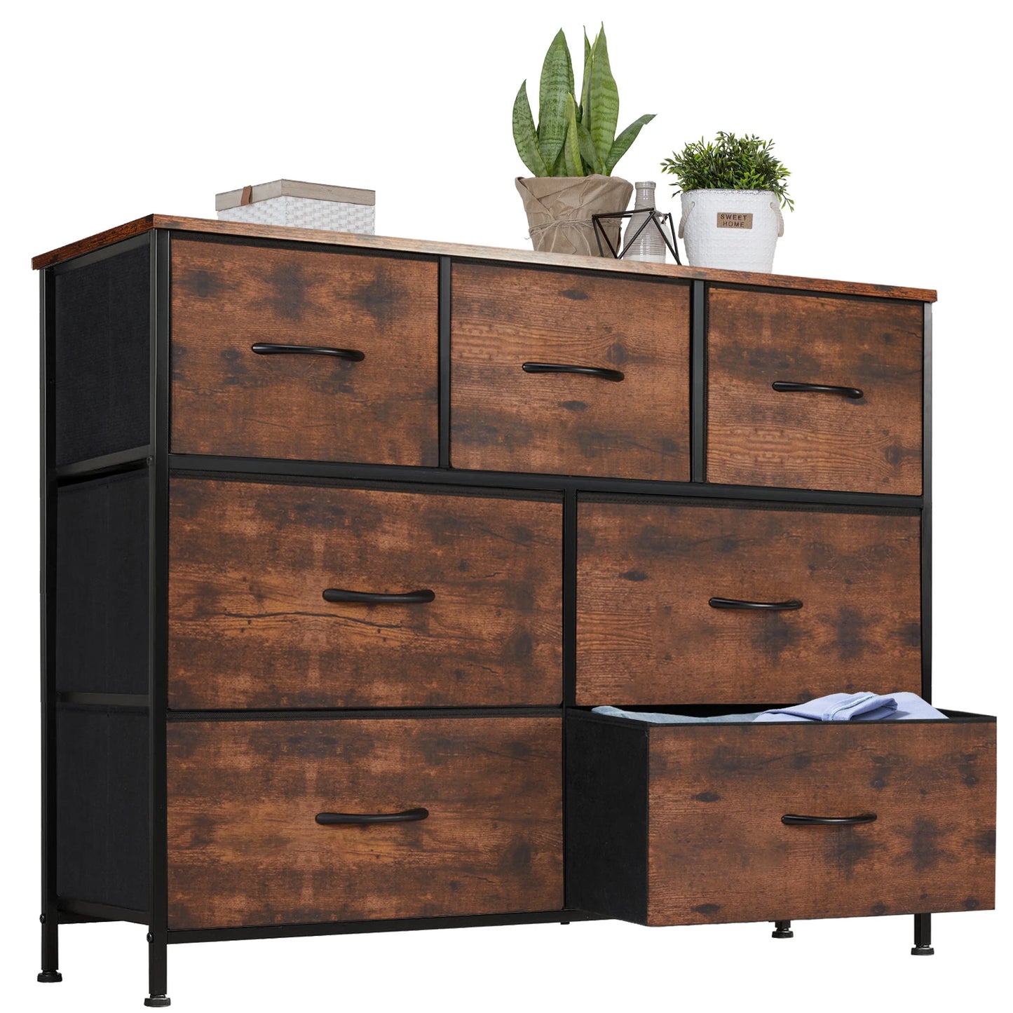 JHK Dresser With 7 Fabric Drawers Organizer Storage Cabinet For Bedroom