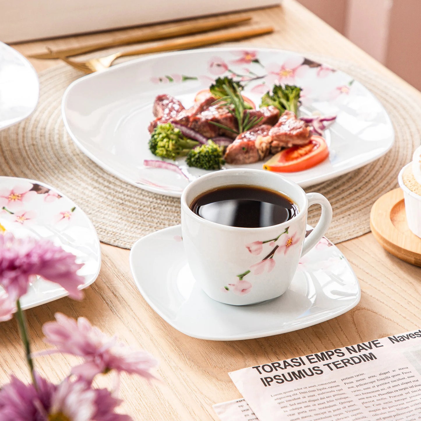 MALACASA Annie Porcelain Dinner Set Floral Ceramic Dinnerware