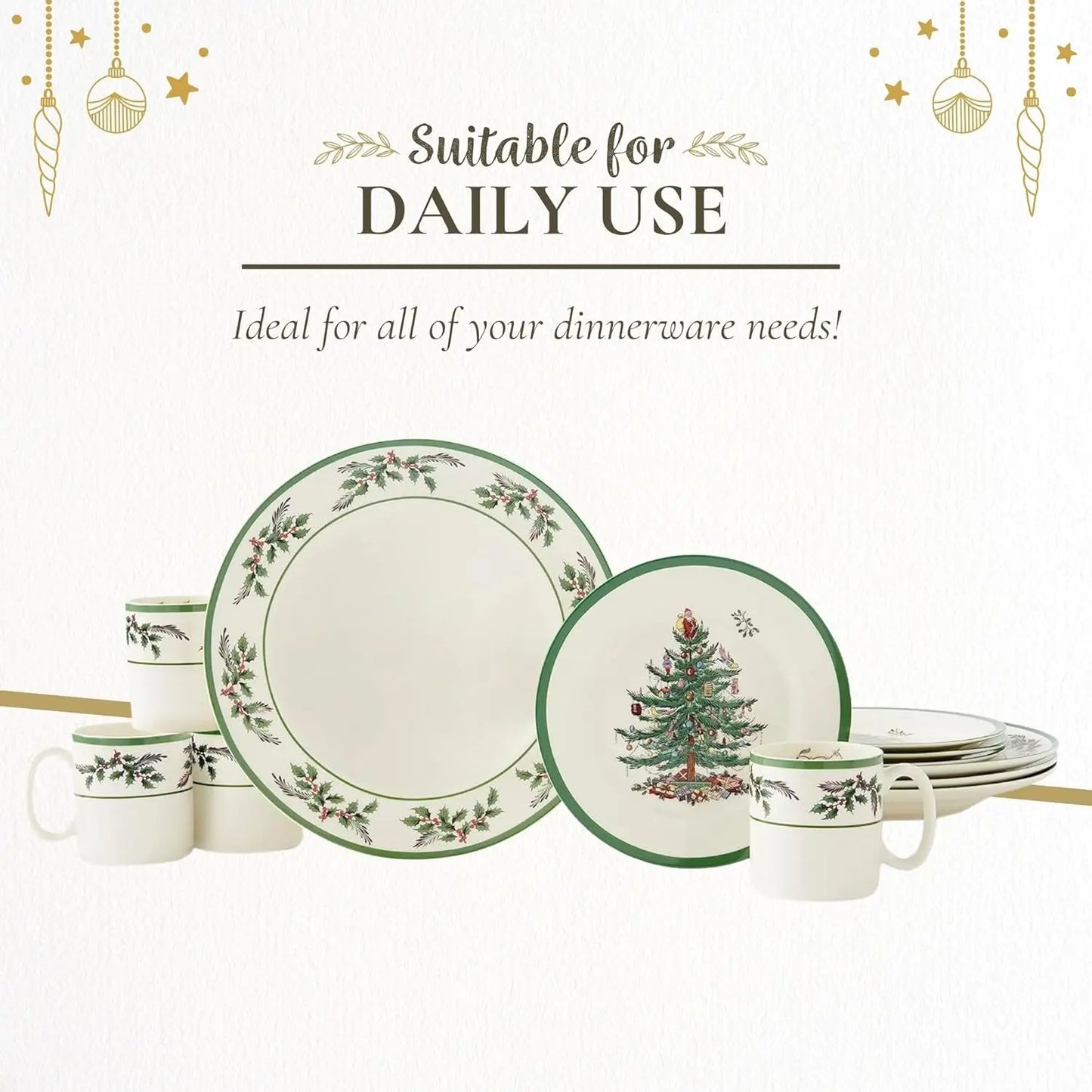 Christmas Tree Dinnerware Set Festive Holiday Tableware Plates Mugs