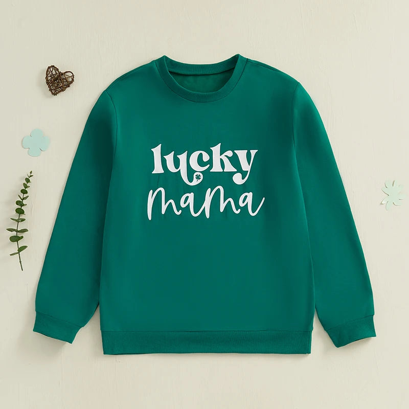 St Patrick Day Family Matching Shamrock Print Sweatshirts For Mom