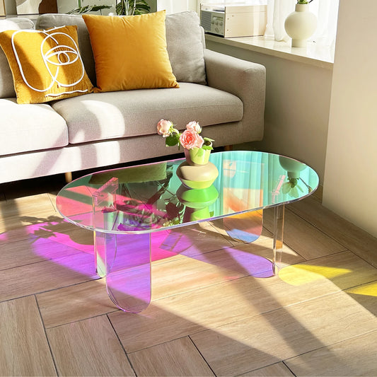 Folded Acrylic Coffee Table Iridescent Oval End Table