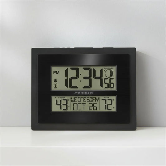 Digital Atomic Clock With Outdoor Temperature Moon Phase Wireless Sensor