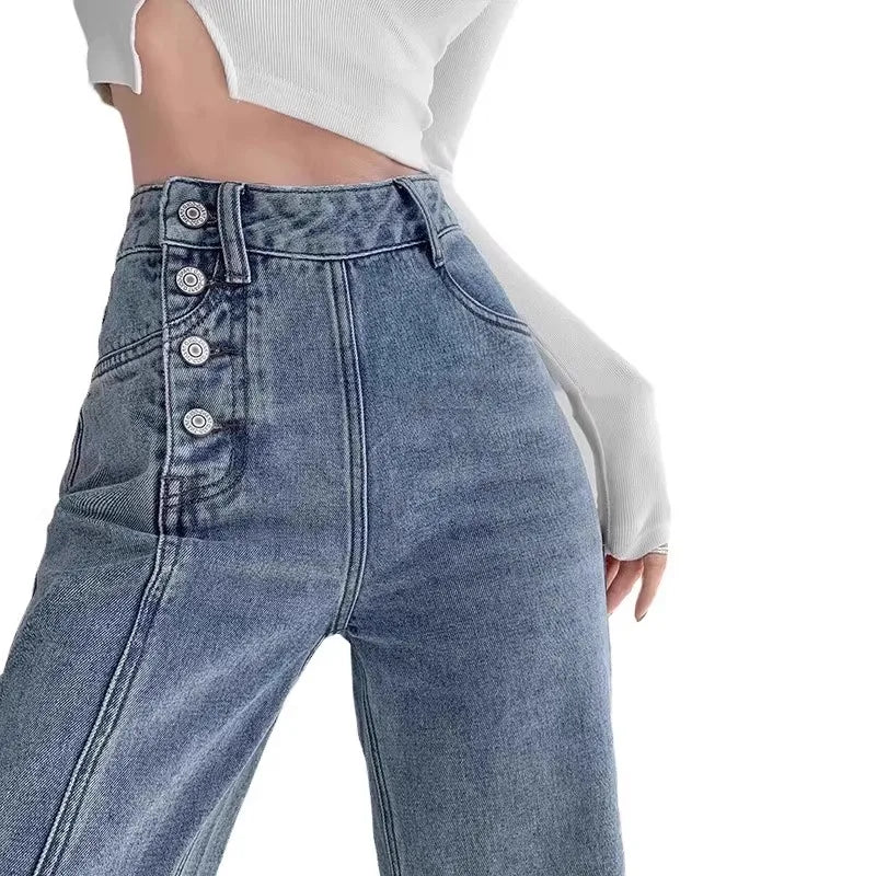 High Waisted Jeans Women Loose Fit Straight Leg Denim Pants