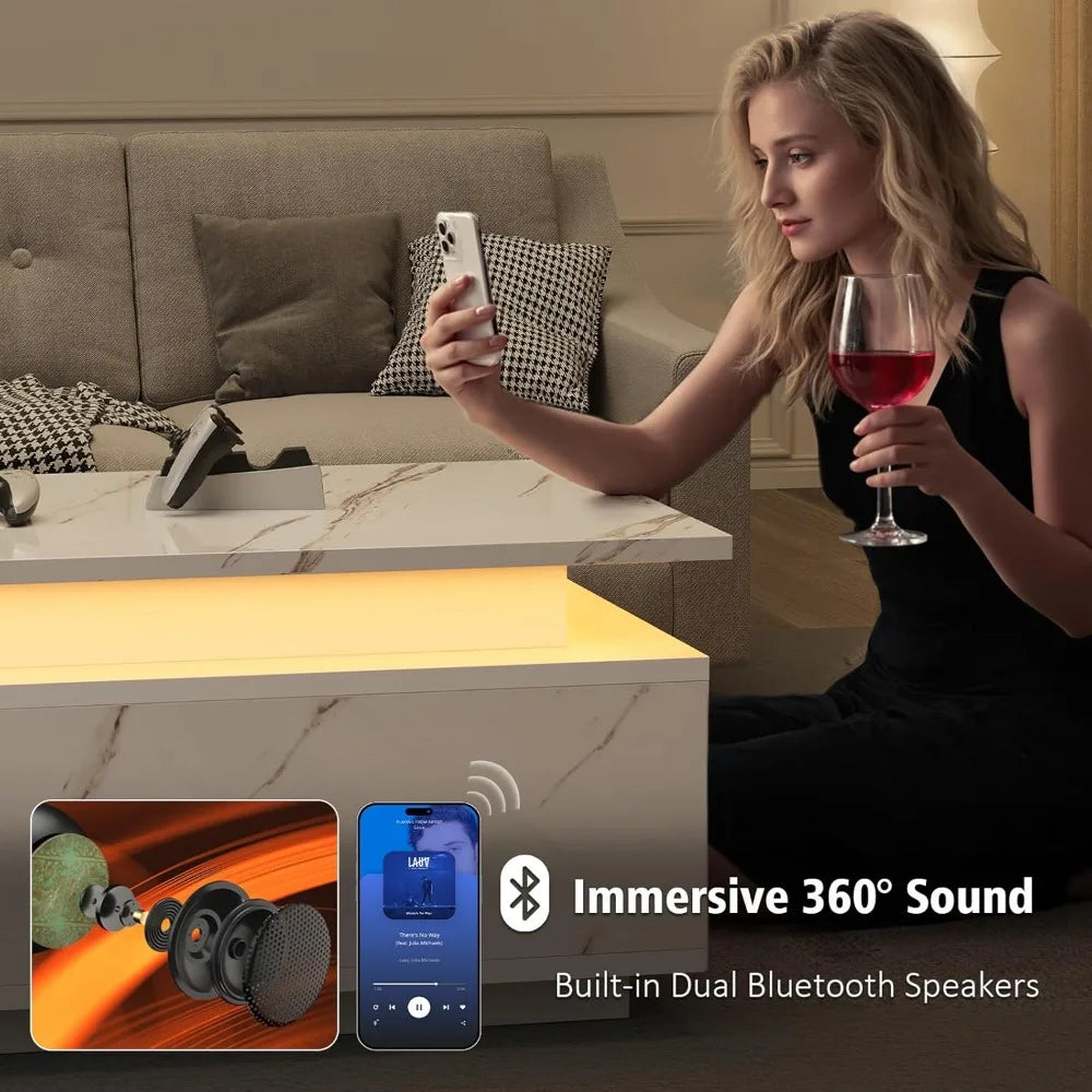 Smart LED Coffee Table With Wireless Charging And Storage