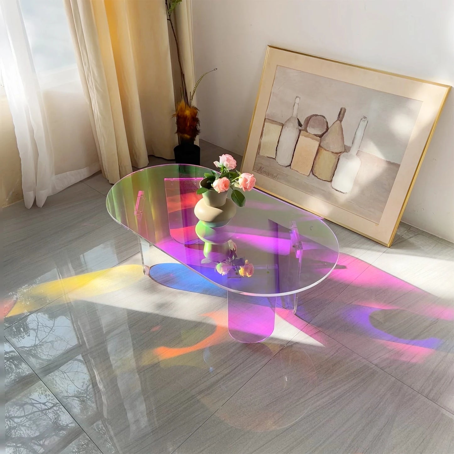 Folded Acrylic Coffee Table Iridescent Oval End Table