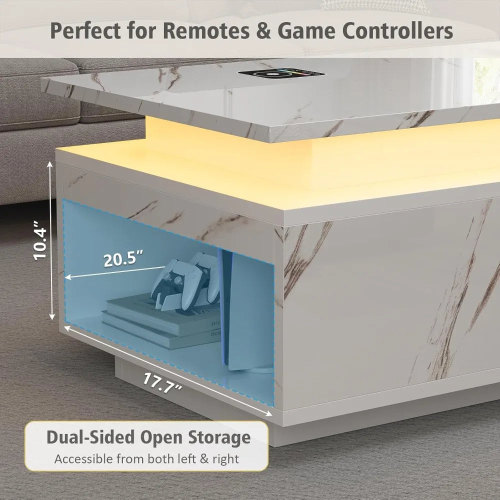 Smart LED Coffee Table With Wireless Charging And Storage