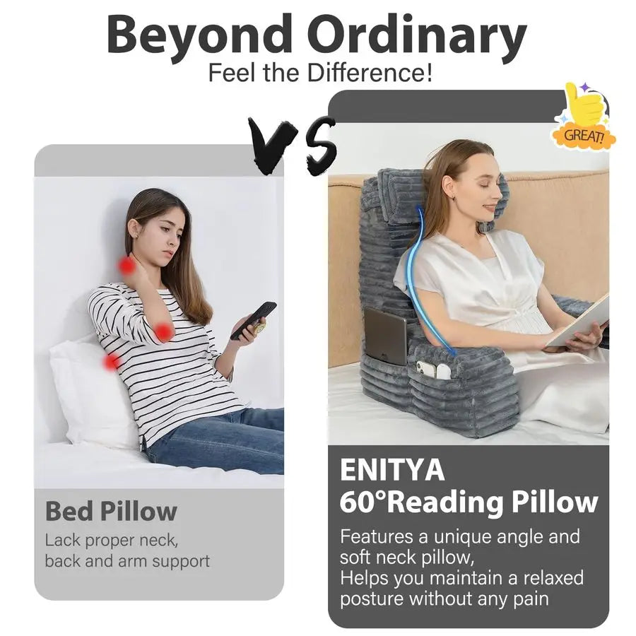 Leather Reading Pillow With Armrests Back Support For TV