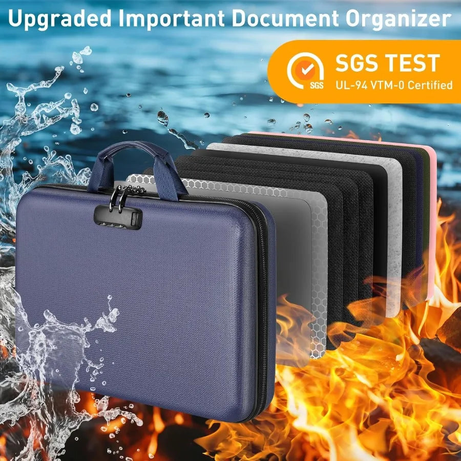 Fireproof Document Organizer Lock Safe Box Waterproof Hard Shell