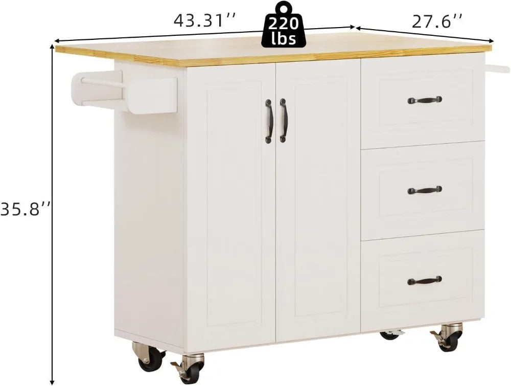 Rolling Kitchen Island With Storage Spice Rack And Towel Rack