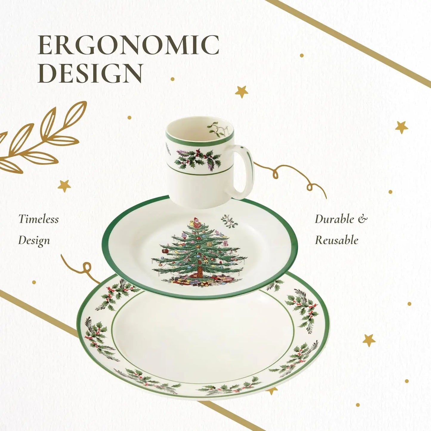 Christmas Tree Dinnerware Set Festive Holiday Tableware Plates Mugs