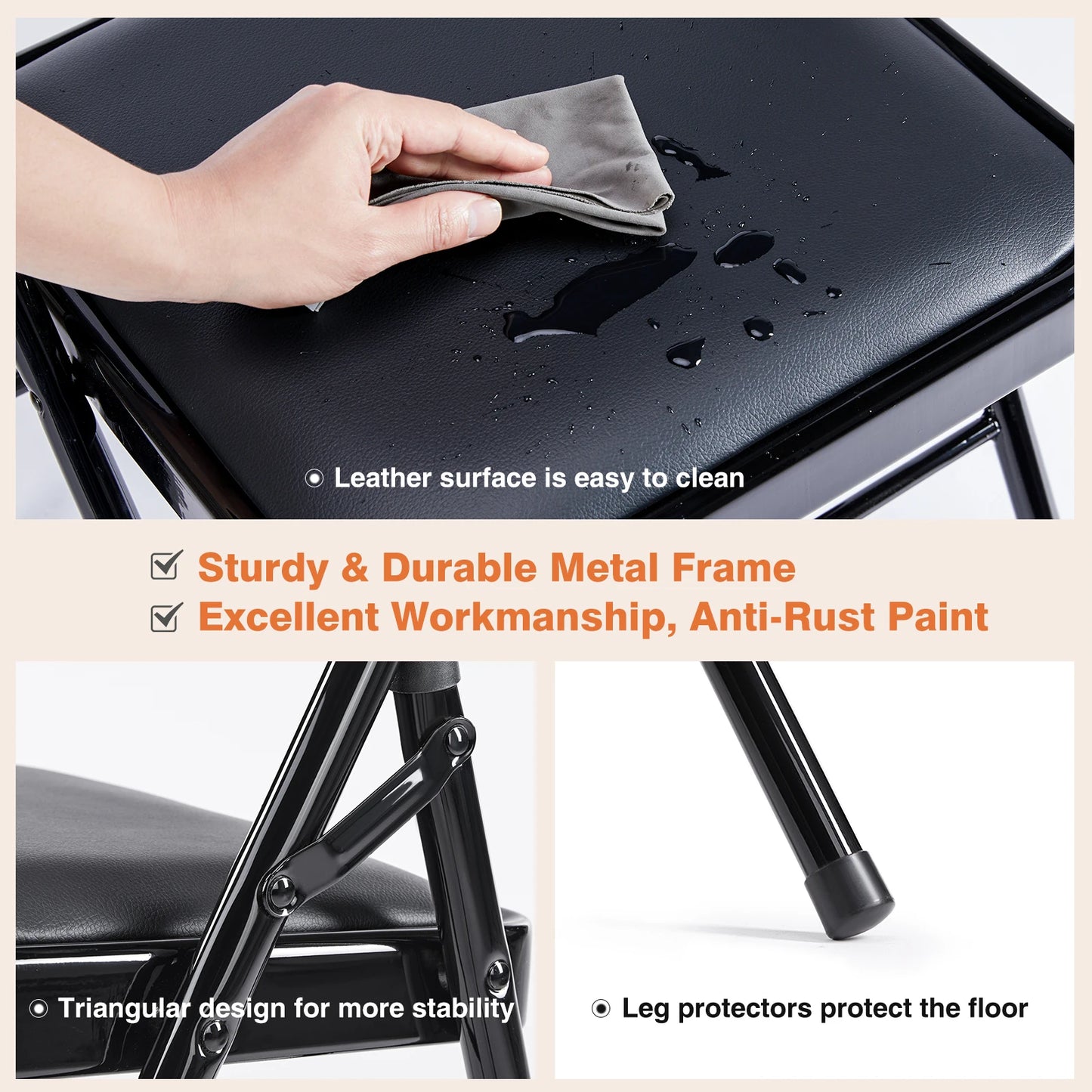 JHK Padded Folding Chair 4 Pack Faux Leather Sturdy Metal