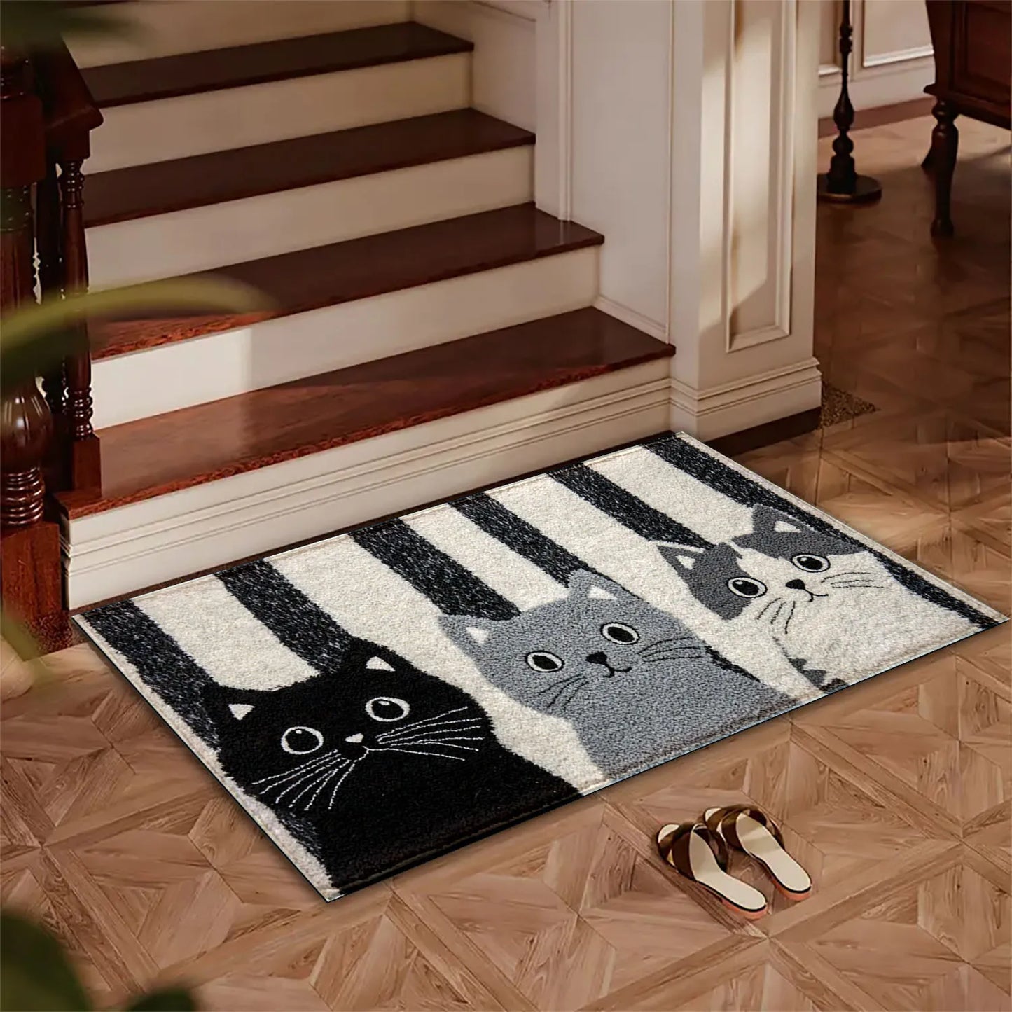 Striped Cartoon Cat Doormat Waterproof Living Room Floor Mat
