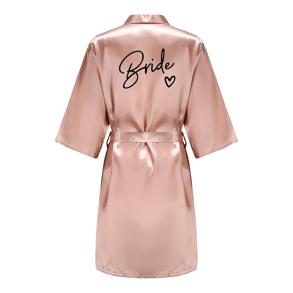 Wedding Party Team Bride Robe With Black Letters Kimono Satin Pajamas Bridesmaid Bathrobe SP003