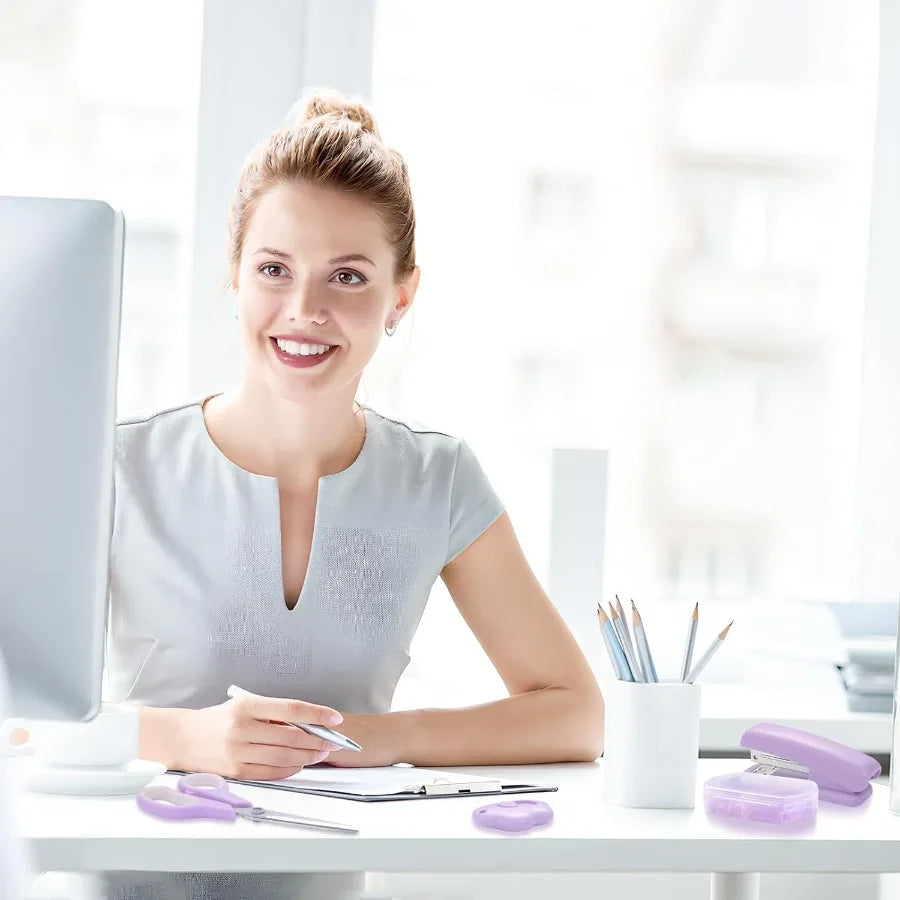 High-concerned Desk Accessory Kit With Stapler, Tape Dispenser, Ballpoint