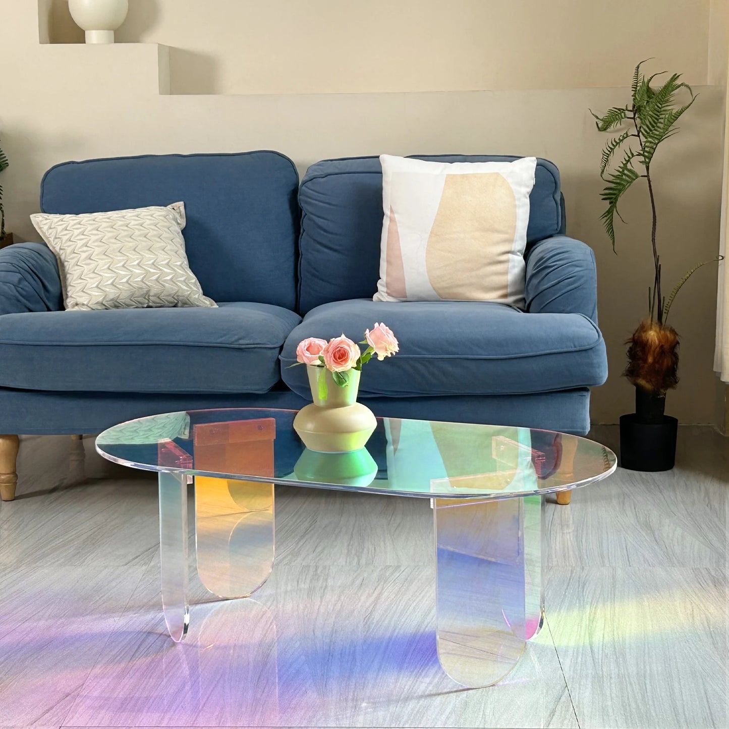 Folded Acrylic Coffee Table Iridescent Oval End Table
