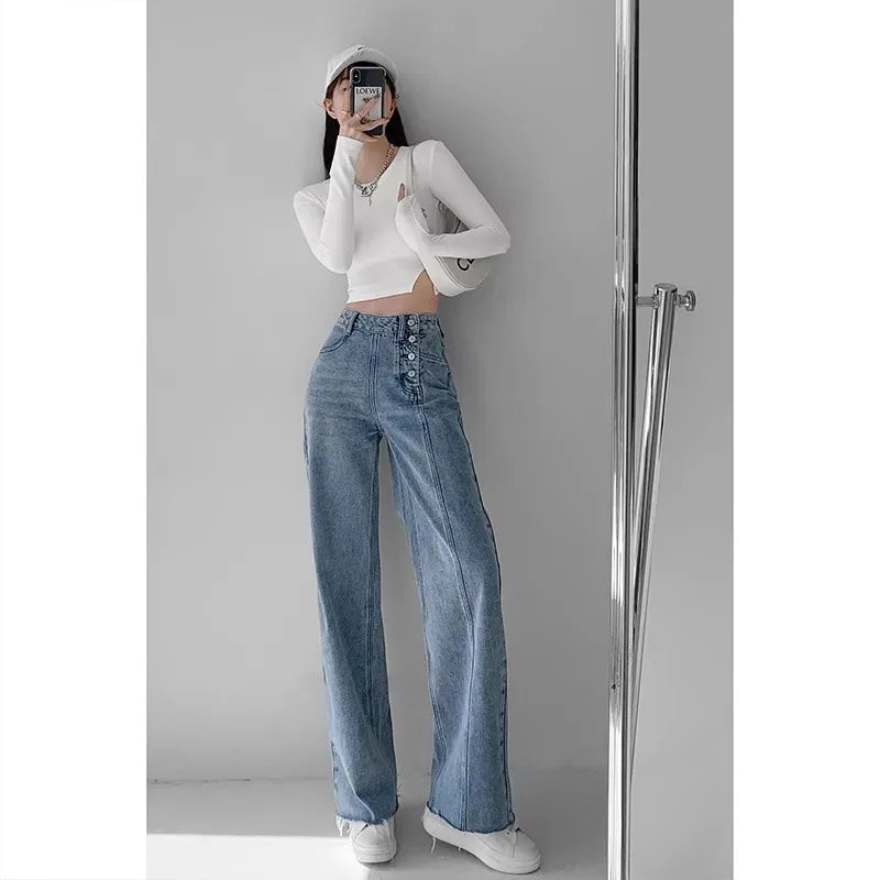 High Waisted Jeans Women Loose Fit Straight Leg Denim Pants