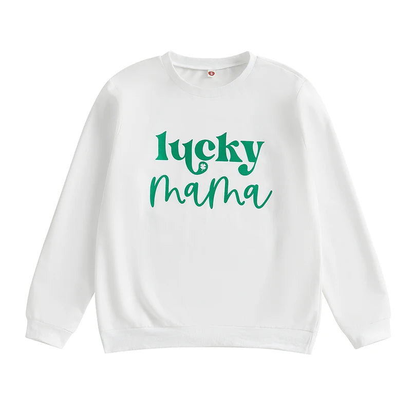 St Patrick Day Family Matching Shamrock Print Sweatshirts For Mom