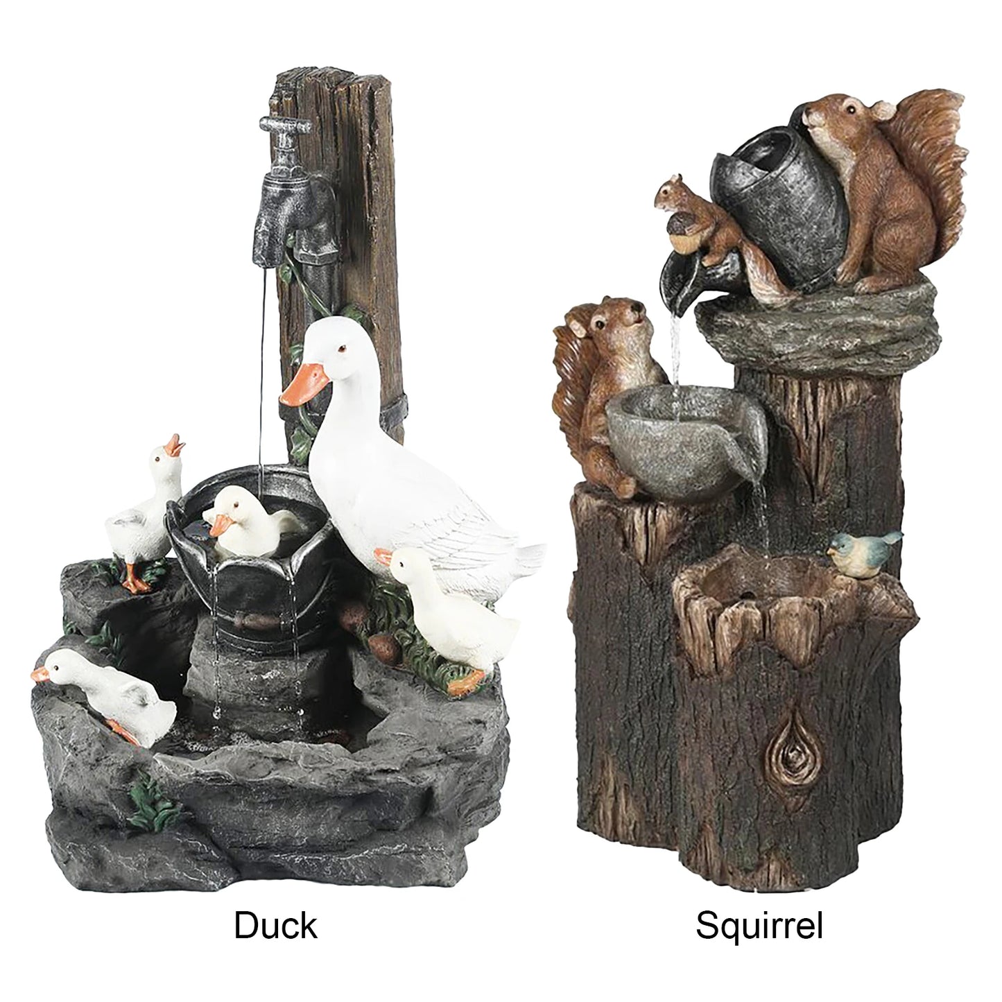 Alloet Duck and Squirrel Water Fountain Ornament for Garden Decor