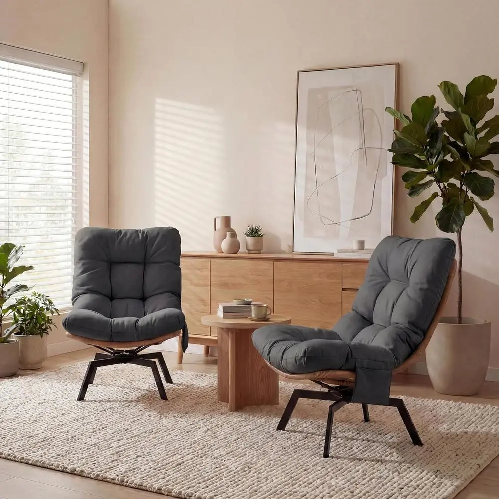 Wicker Swivel Chairs With Oversized Seats For Living Room