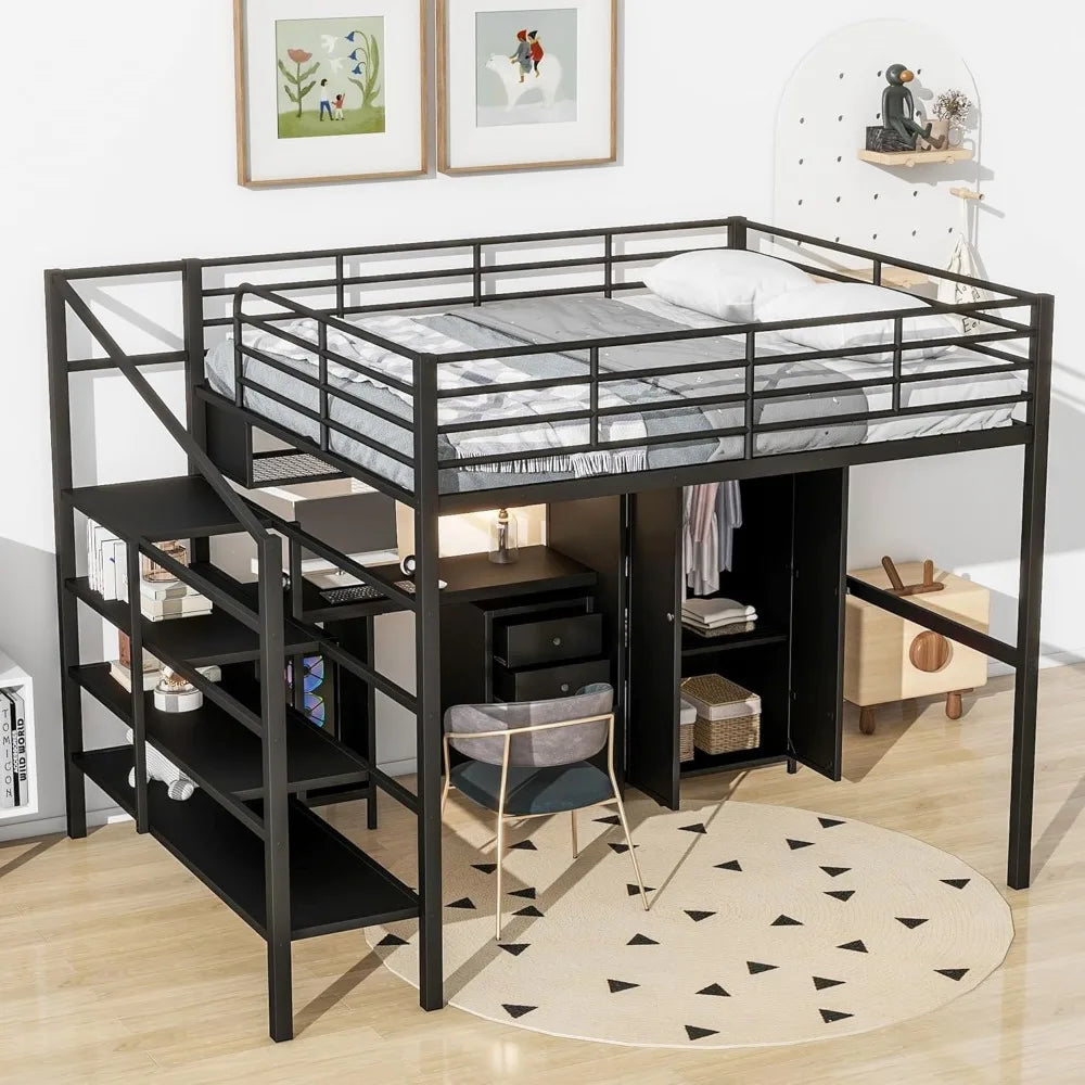 Loft Bed With Desk And Stairs Shelves Wardrobe Unit